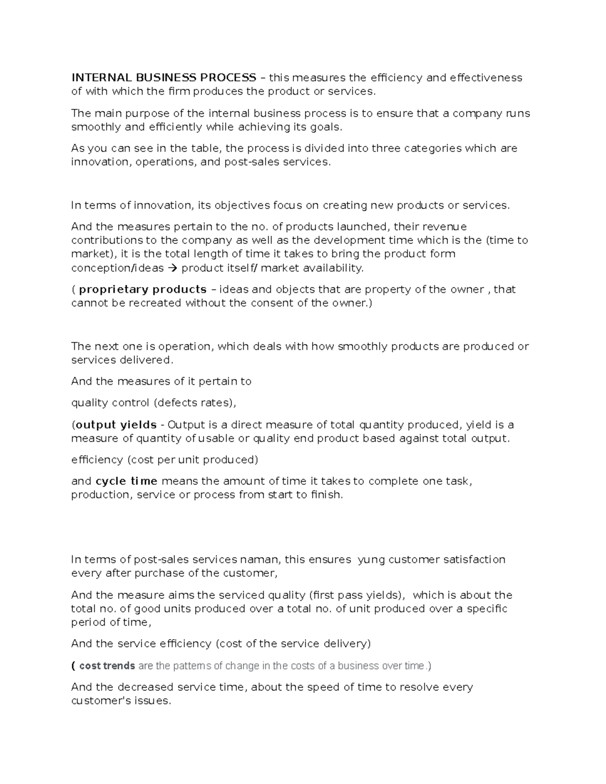 Innovation and learning - strat costr mngmt - INTERNAL BUSINESS PROCESS ...