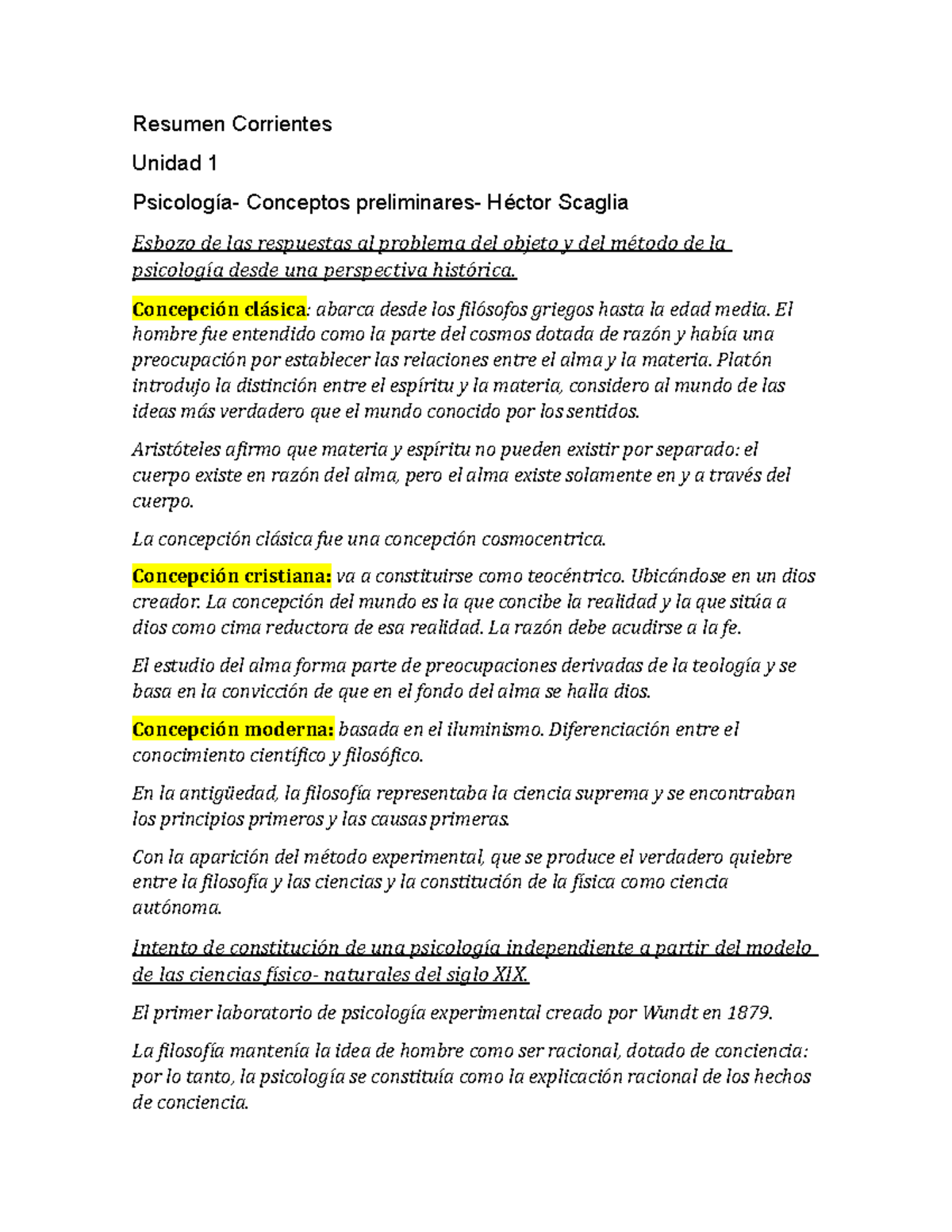 Resumen Corrientes - Resumen Corrientes Unidad 1 Psicología- Conceptos ...