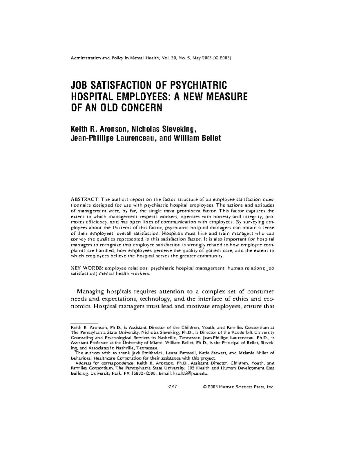 Job Satisfaction of Psychiatric Hospital Studocu