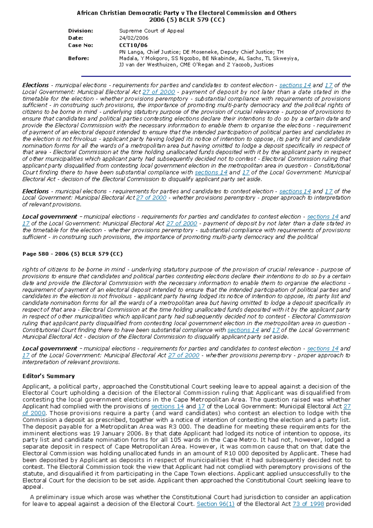 African Christian Democratic Party v The Electoral Commission and ...