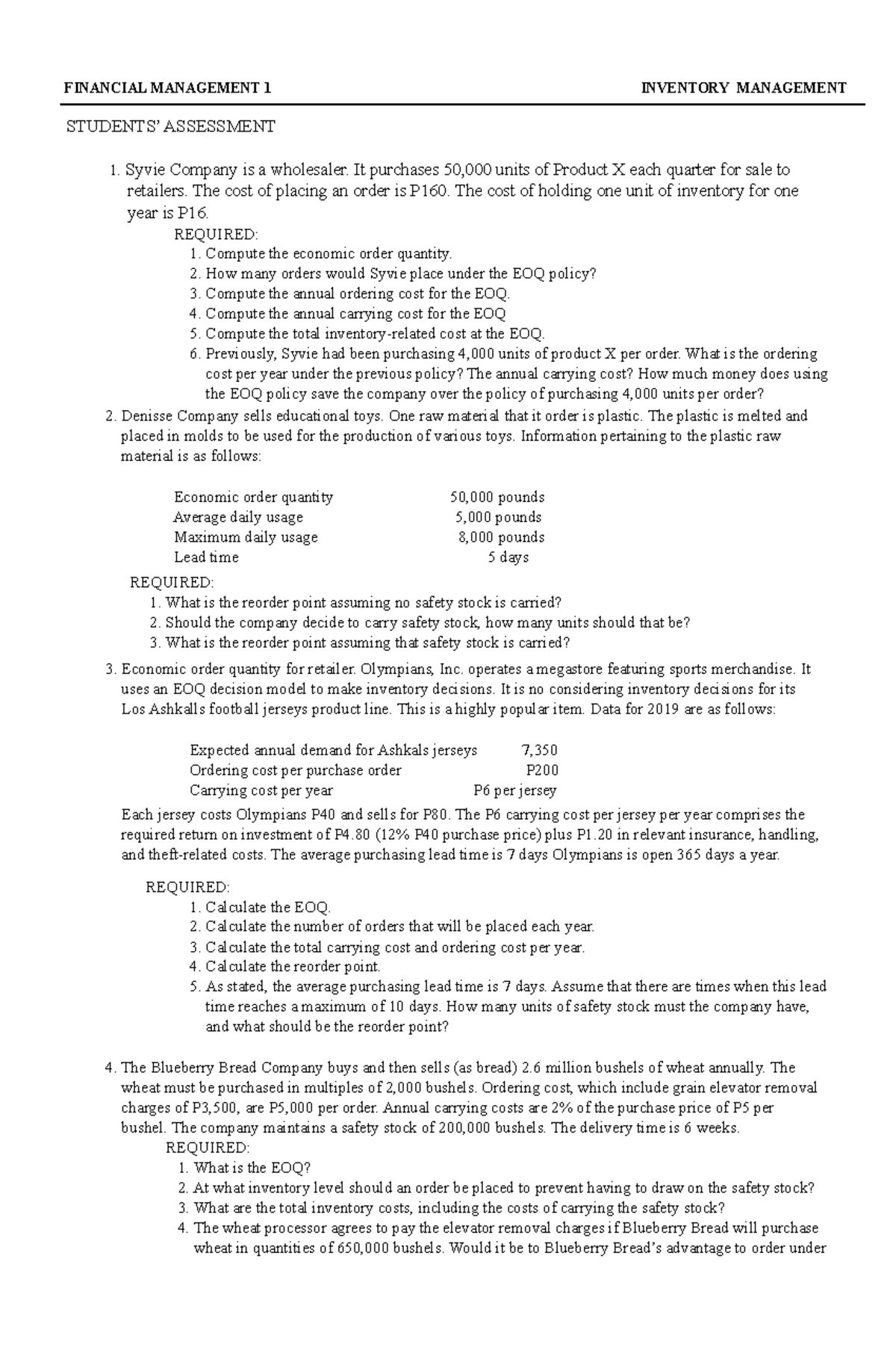 Module-7-STA - Lecture notes 7 - FINANCIAL MANAGEMENT 1 INVENTORY ...