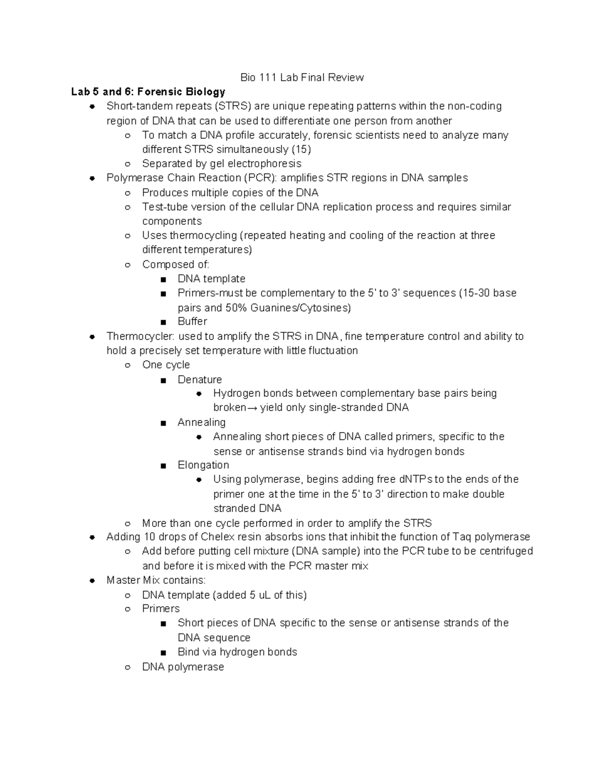 Bio 111 Lab Exam Two Review - Bio 111 Lab Final Review Lab 5 And 6 ...