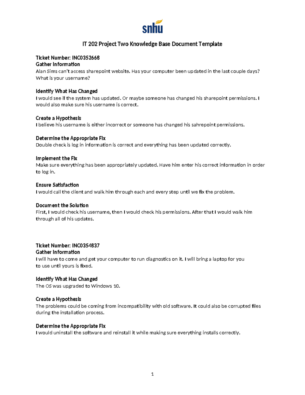 Module 5 Project - IT 202 Project Two Knowledge Base Document Template ...