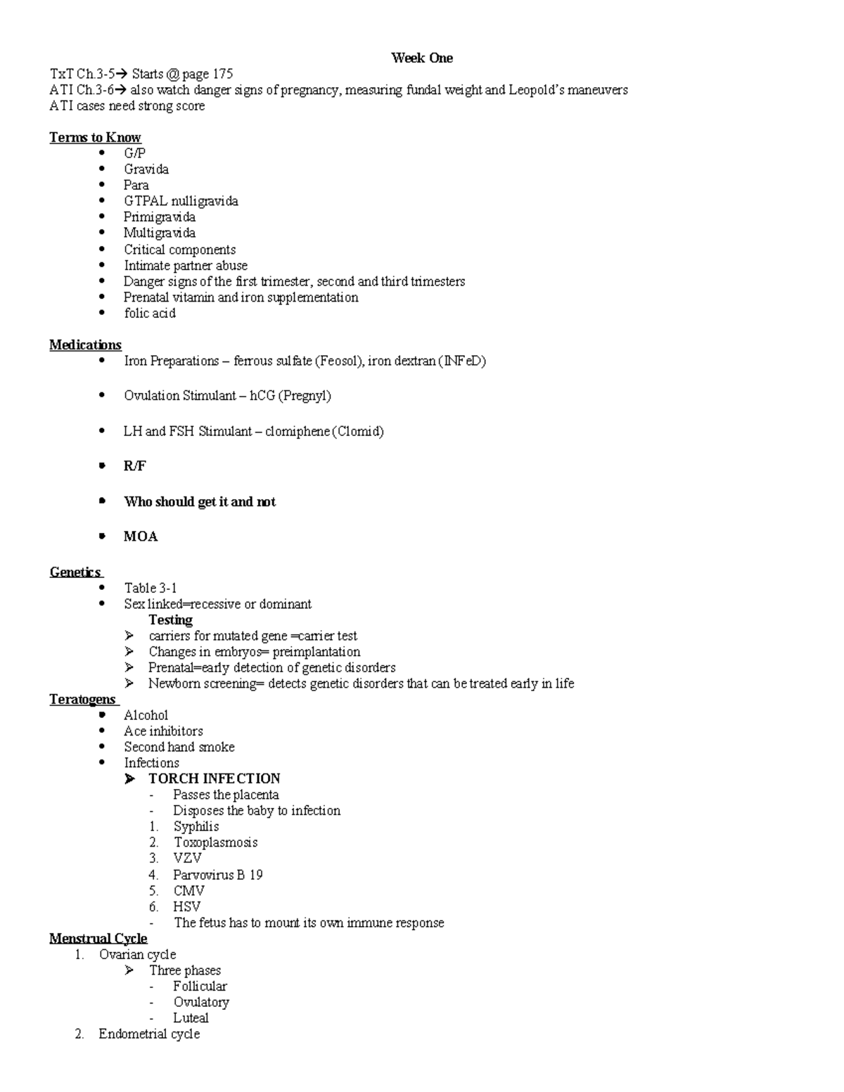OB Lecture Notes - weeks 1-3 - Week One TxT Ch-5 Starts @ page 175 ATI ...