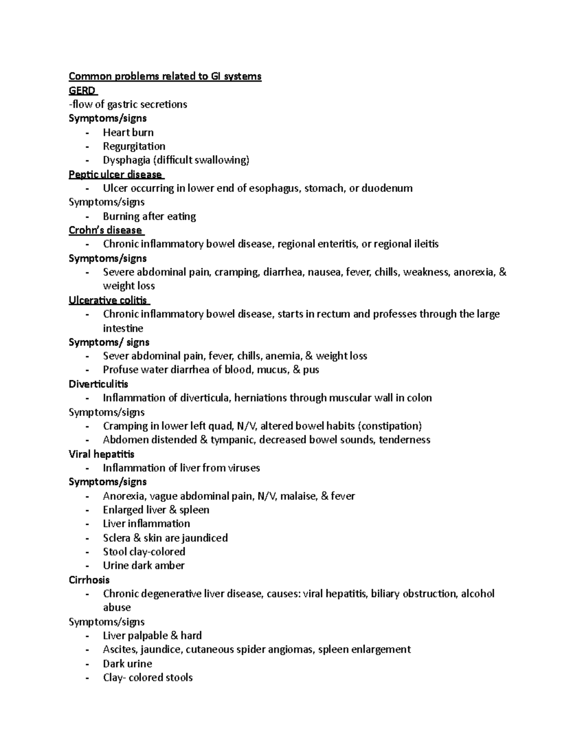 Study guide 2 answers - Common problems related to GI systems GERD ...