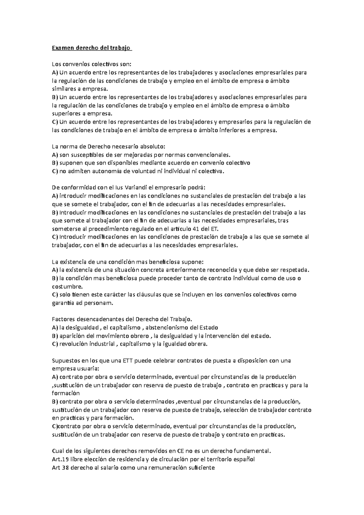 Examen Parcial 1 - Examen Derecho Del Trabajo Los Convenios Colectivos ...