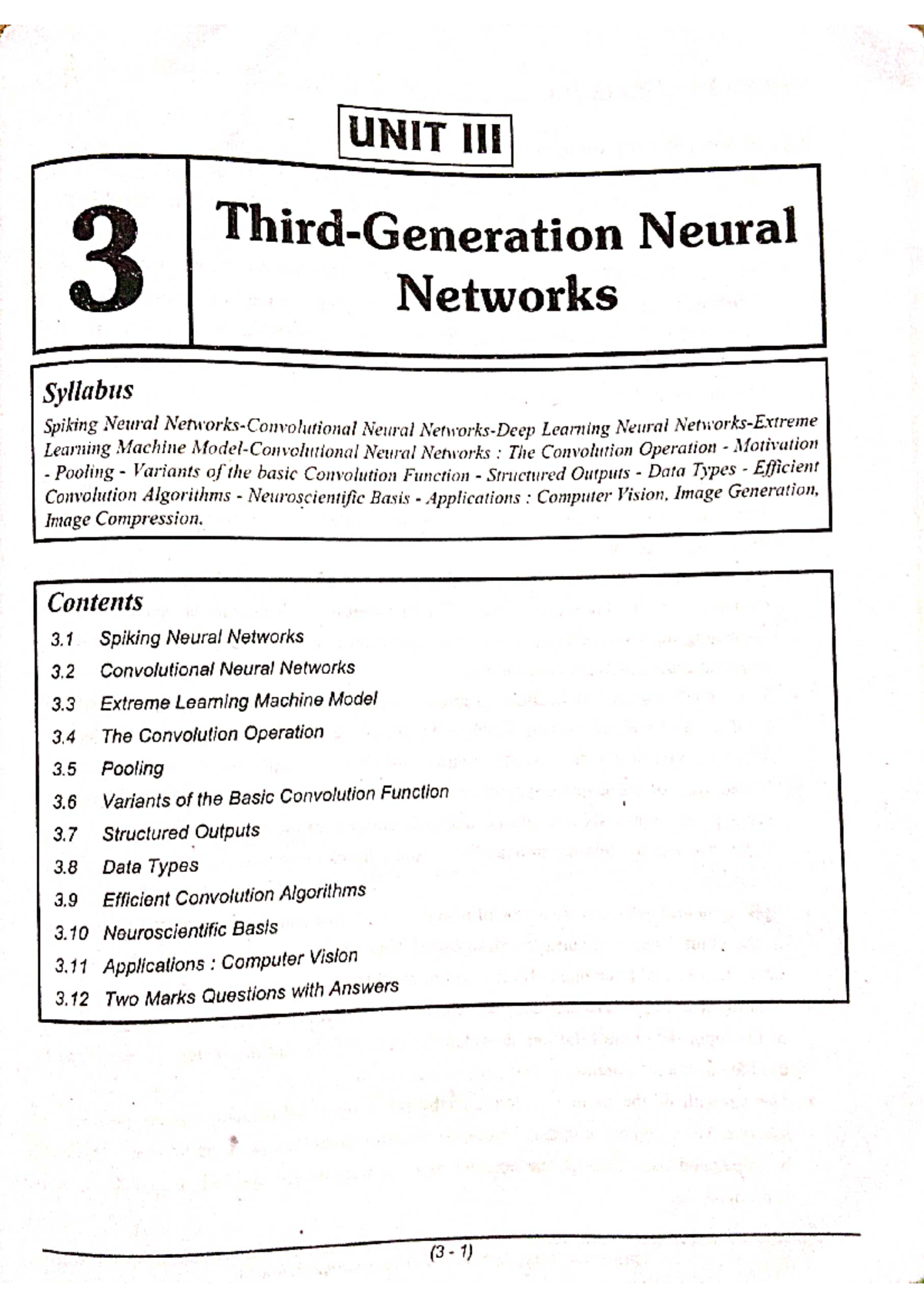 Neural network 3- unit - nill - UNIT 3 Neural Networks Syllabus Spiking ...