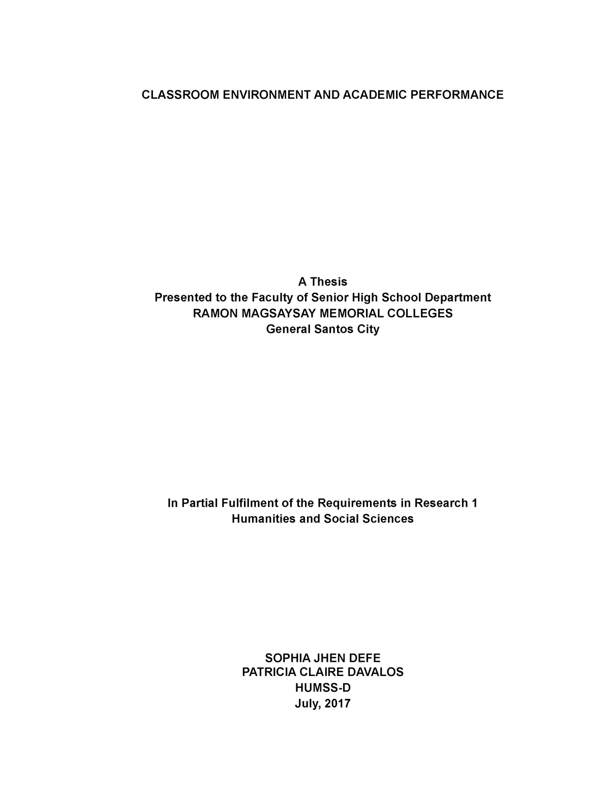thesis on school environment and academic performance