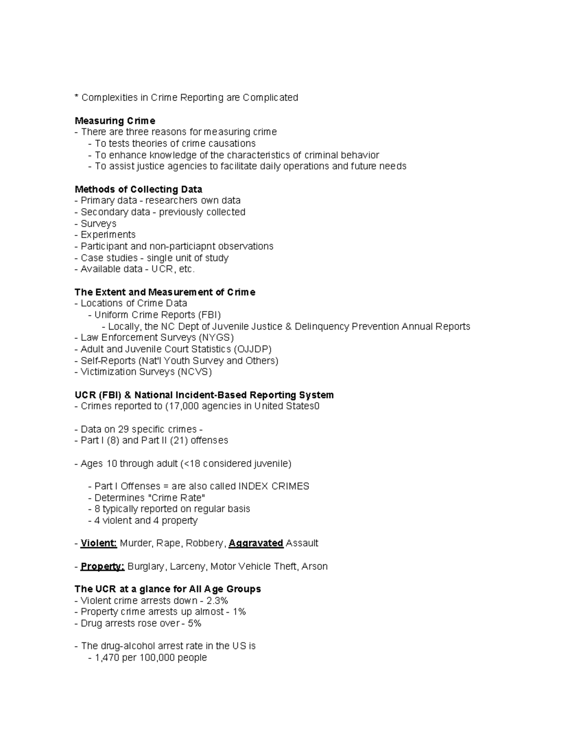 Measuring Crime Lecture Notes - Complexities in Crime Reporting are ...