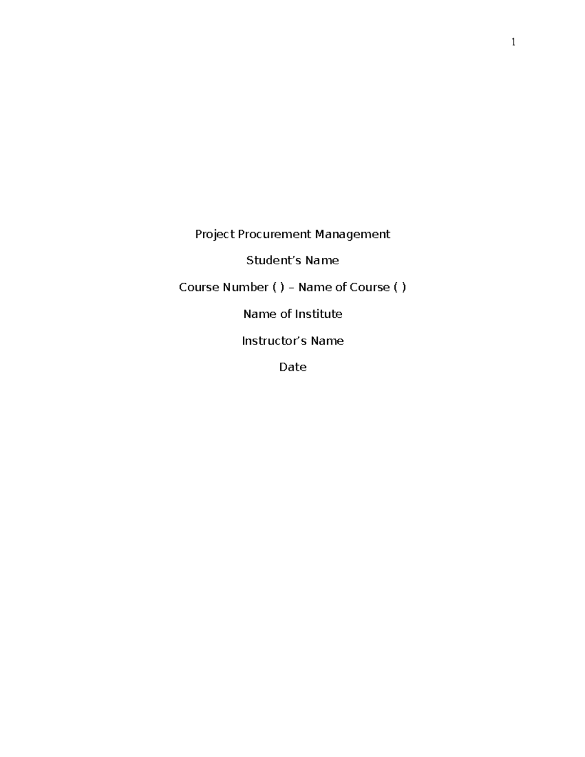 Project procurement management - Draft 3 - Project Procurement ...