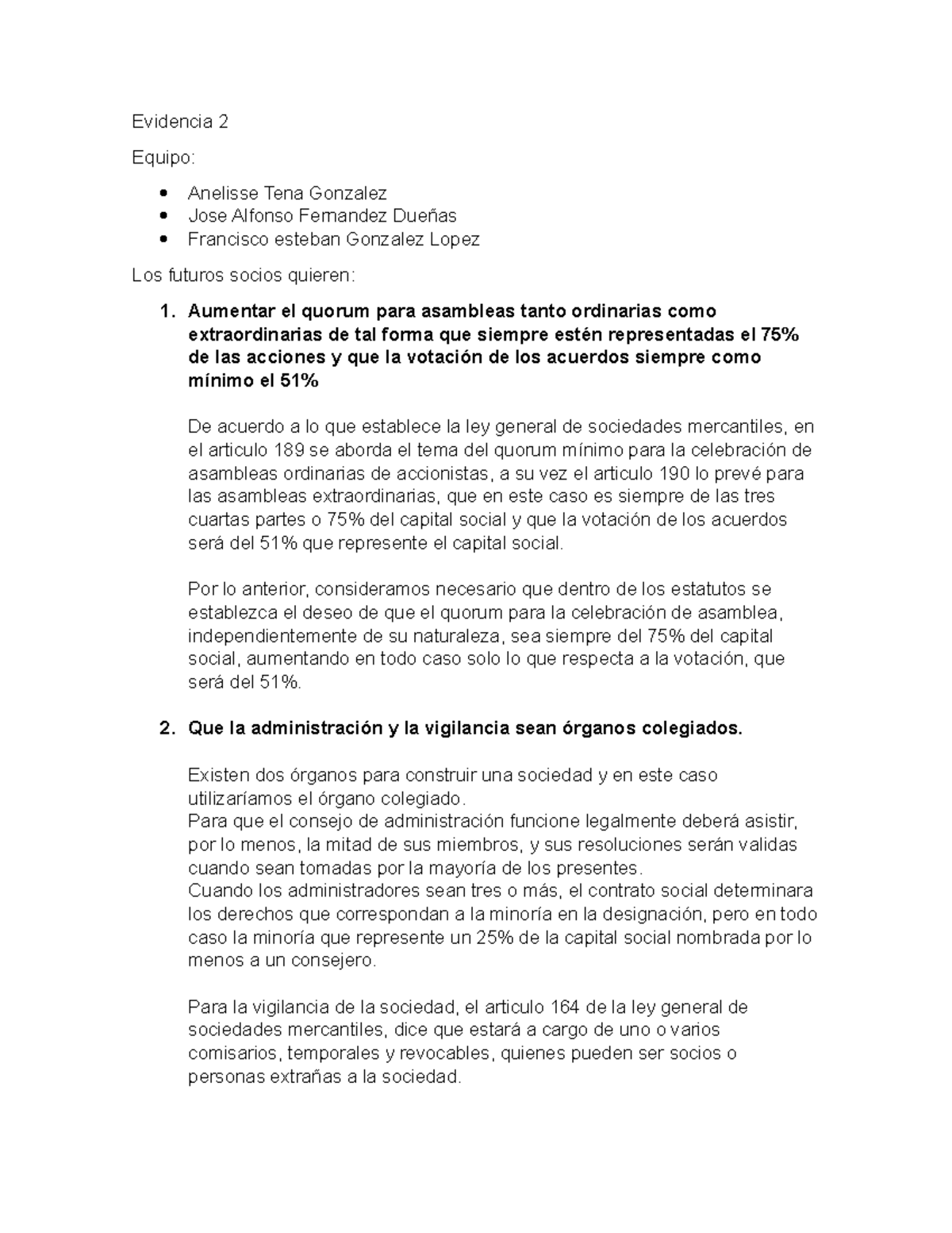 Evidencia 2 Derecho Empresarial - Evidencia 2 Equipo: Anelisse Tena ...