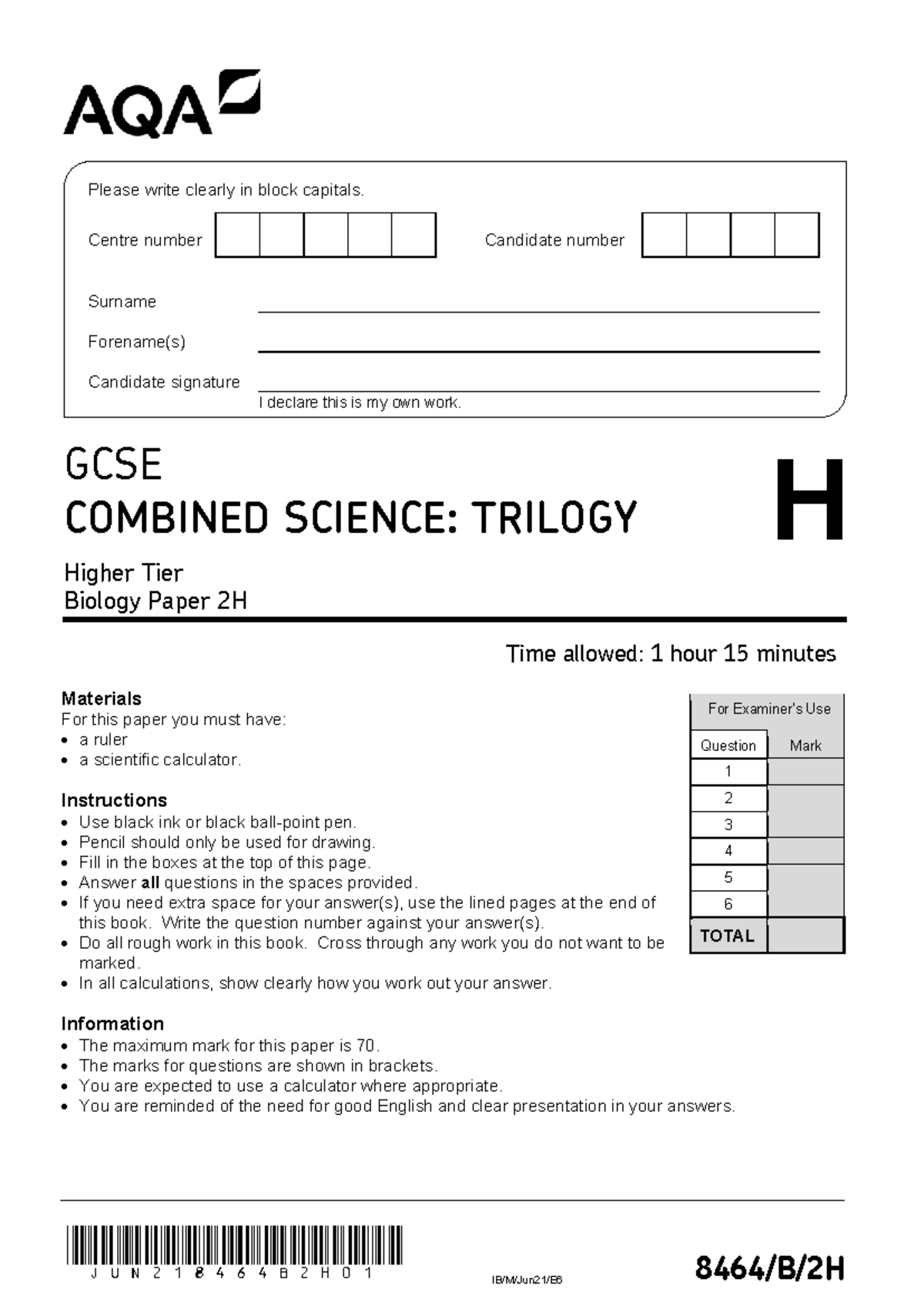 Biology p2 2021 - jun218464b2h01 IB/M/Jun21/E6 8464/B/2H For Examiner’s ...