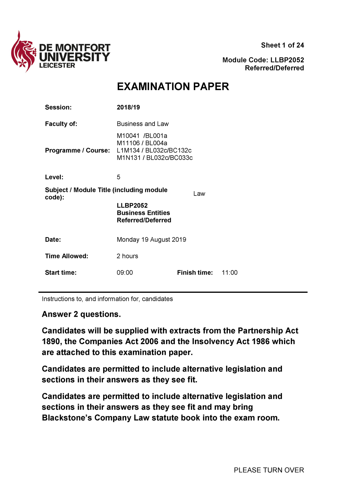 LLBP2052 2019 Resit Exam - Module Code: LLBP Referred/Deferred ...