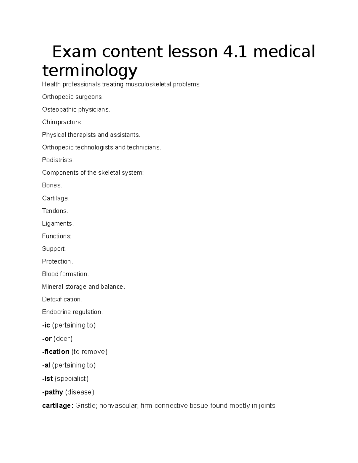 Exam content lesson 4.1 medical terminology - Exam content lesson 4 ...