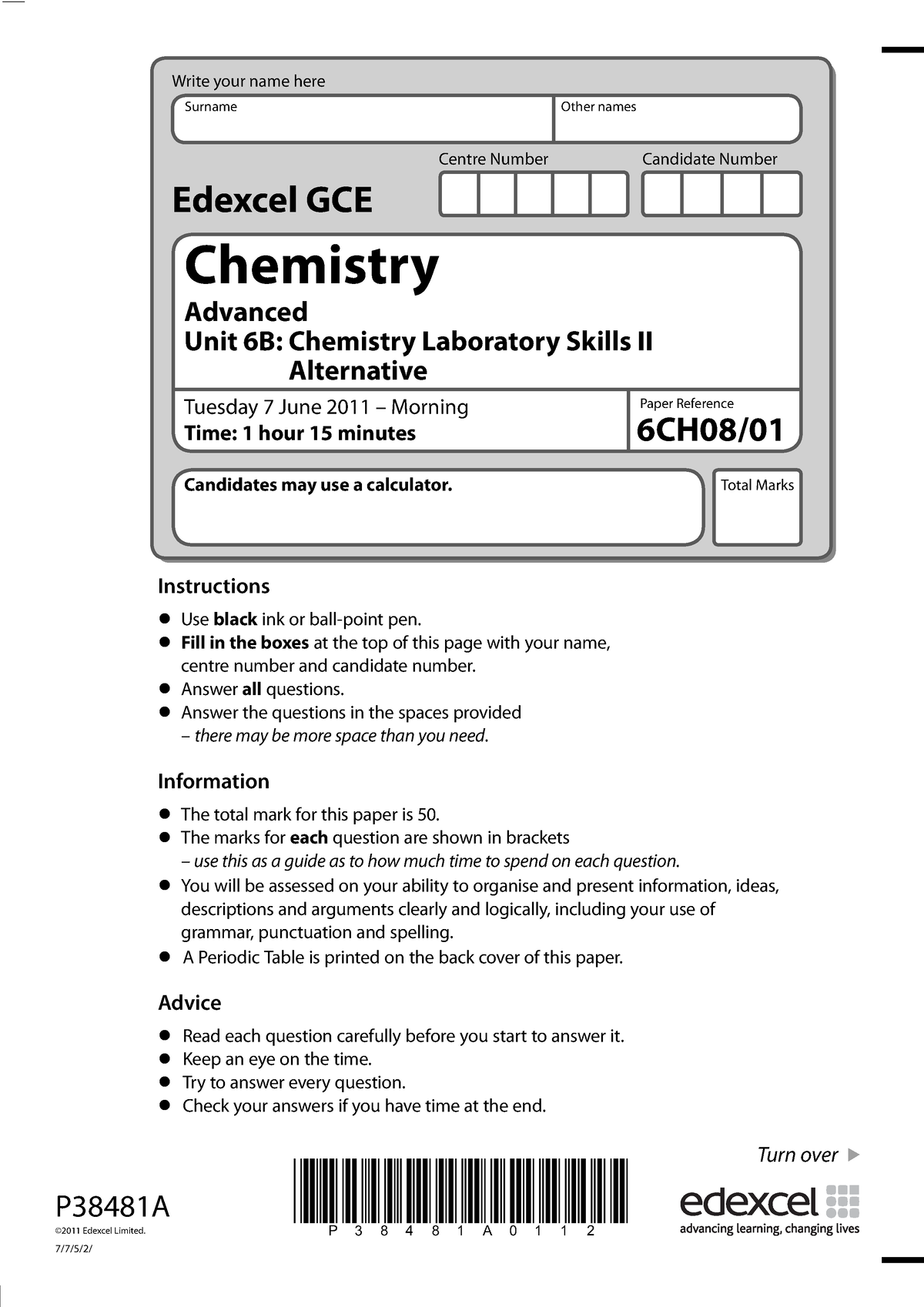 6CH08 01 que 2011 0607 - cemistry past papers - Instructions • Use ...