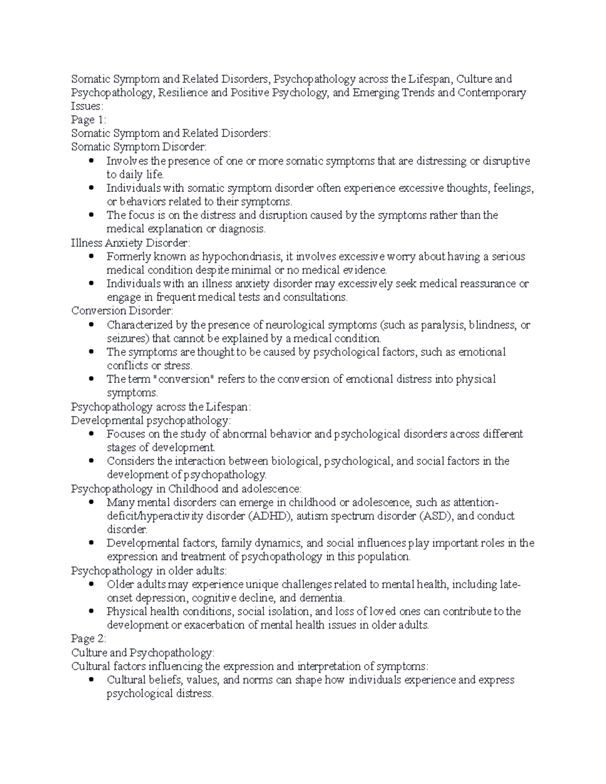Chapter 8,9,10 - psychpathology notes - Somatic Symptom and Related ...