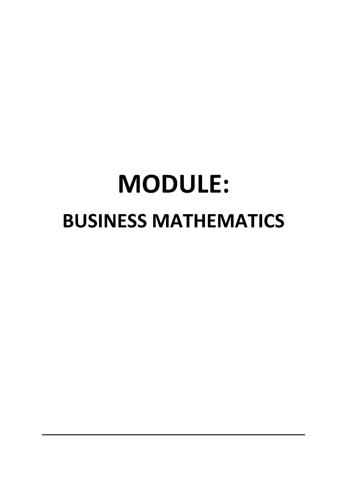 Business Mathematics Module - MODULE: BUSINESS MATHEMATICS CHAPTER 1 ...