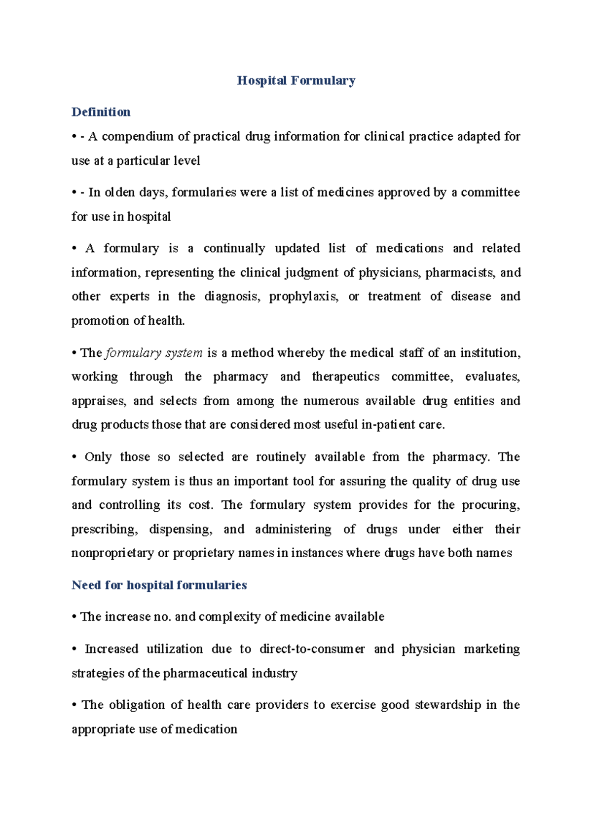 Hospital-Formulary - B Pharm Notes - Hospital Formulary Definition A ...