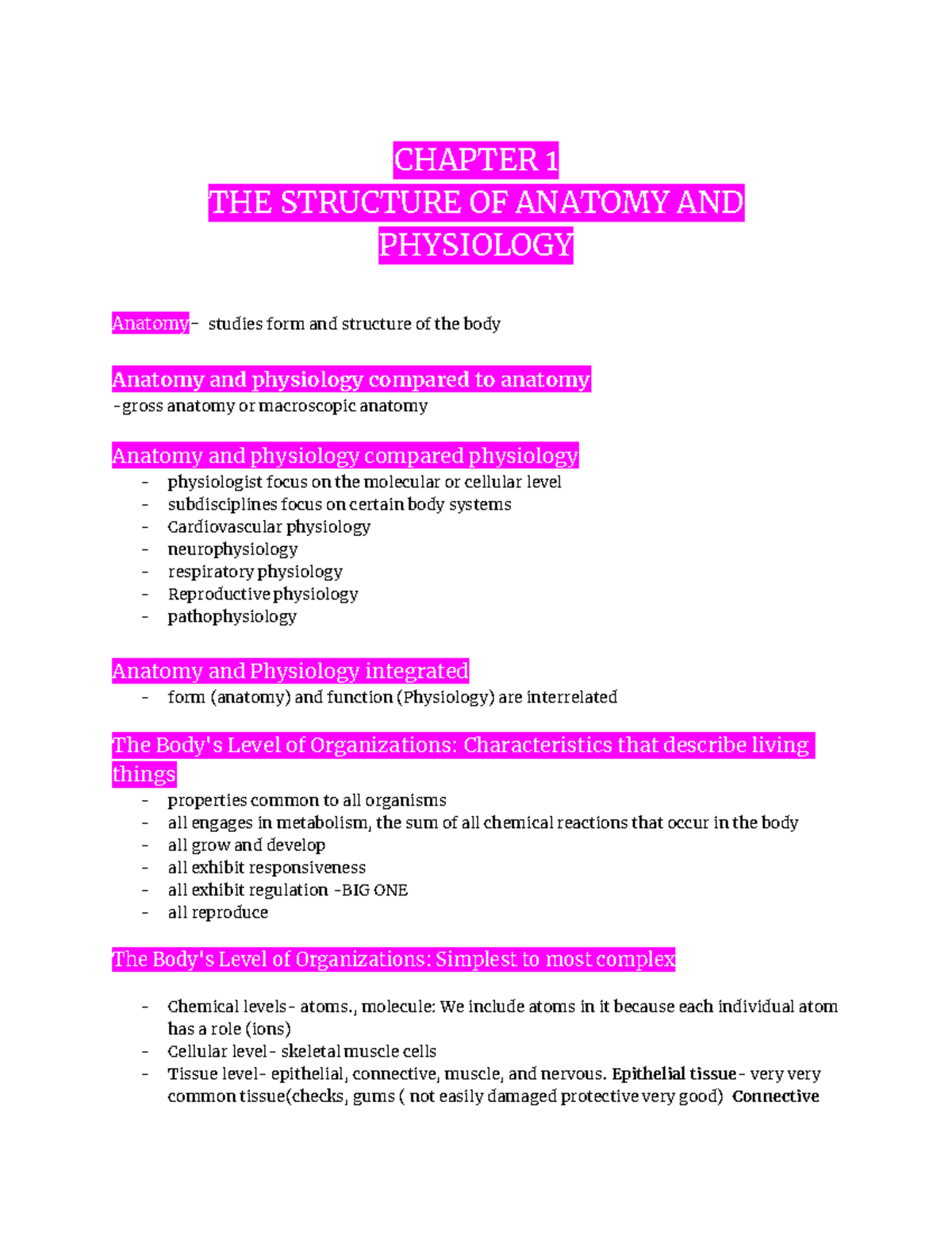 BIO 227 LECTURE NOTES - CHAPTER 1 THE STRUCTURE OF ANATOMY AND ...