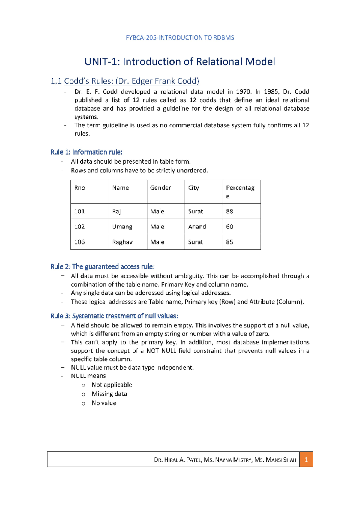 Rdbms UNIT 1 - BCA - Relational Database Management System – Ii - Studocu