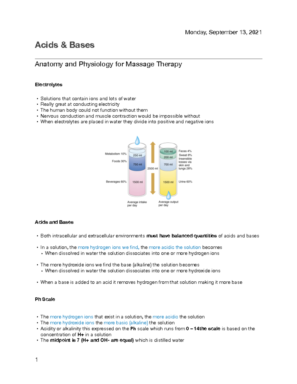 Acids and Bases lesson notes Monday, September 13, 2021 Acids
