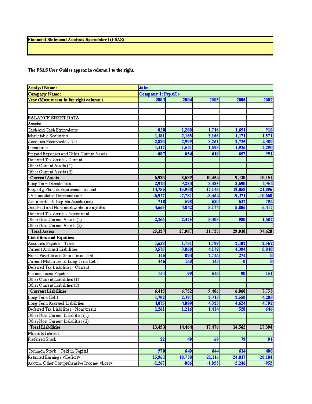 FSA-excel sheet model - Financial Statement Analysis Spreadsheet (FSAS ...