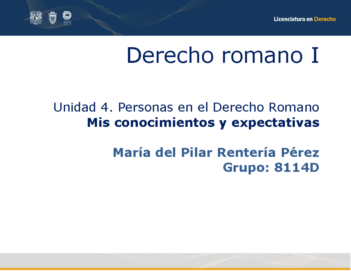 derecho romano 1 - Derecho romano I Unidad 4. Personas en el Derecho