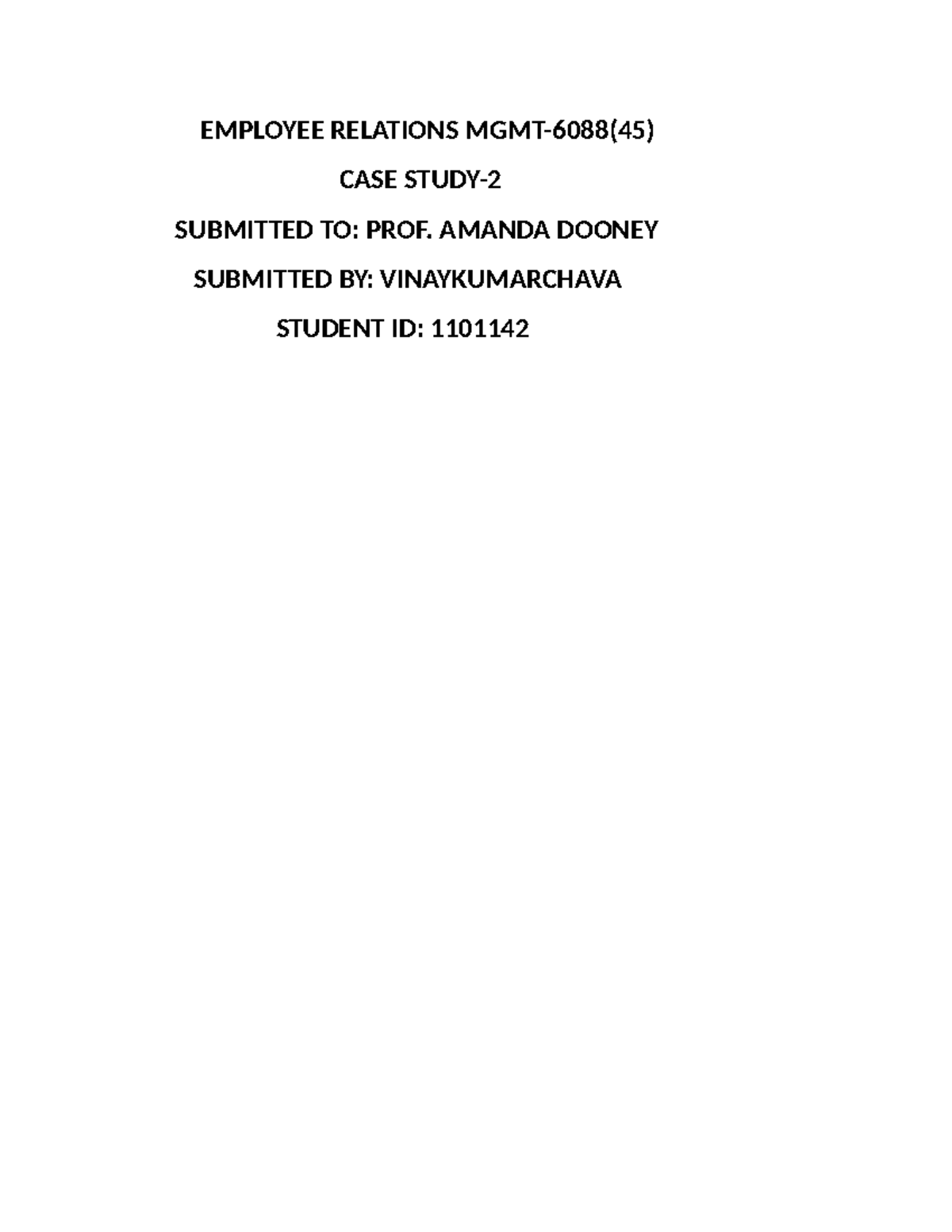 CASE Study 2 Amanda Dooney - EMPLOYEE RELATIONS MGMT-6088(45) CASE ...
