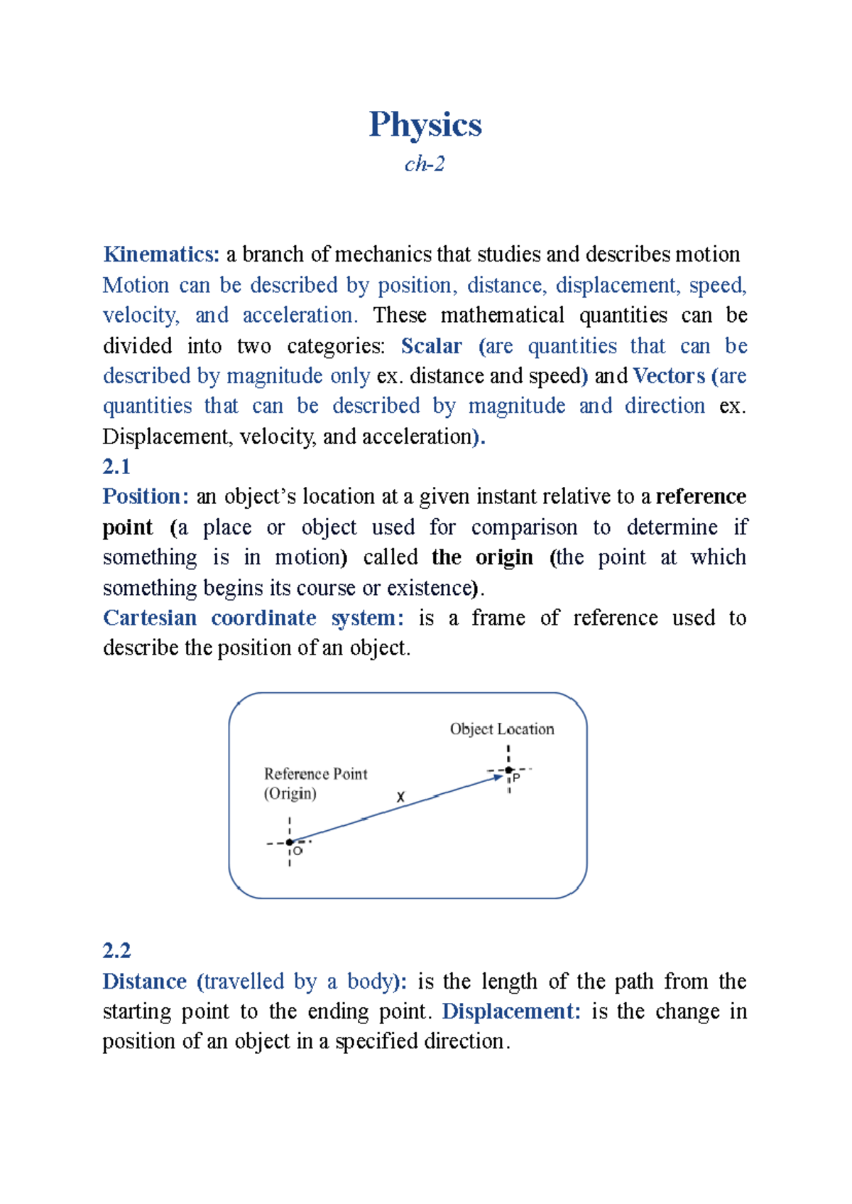 Physics ch-2 - Physics ch- Kinematics: a branch of mechanics that ...