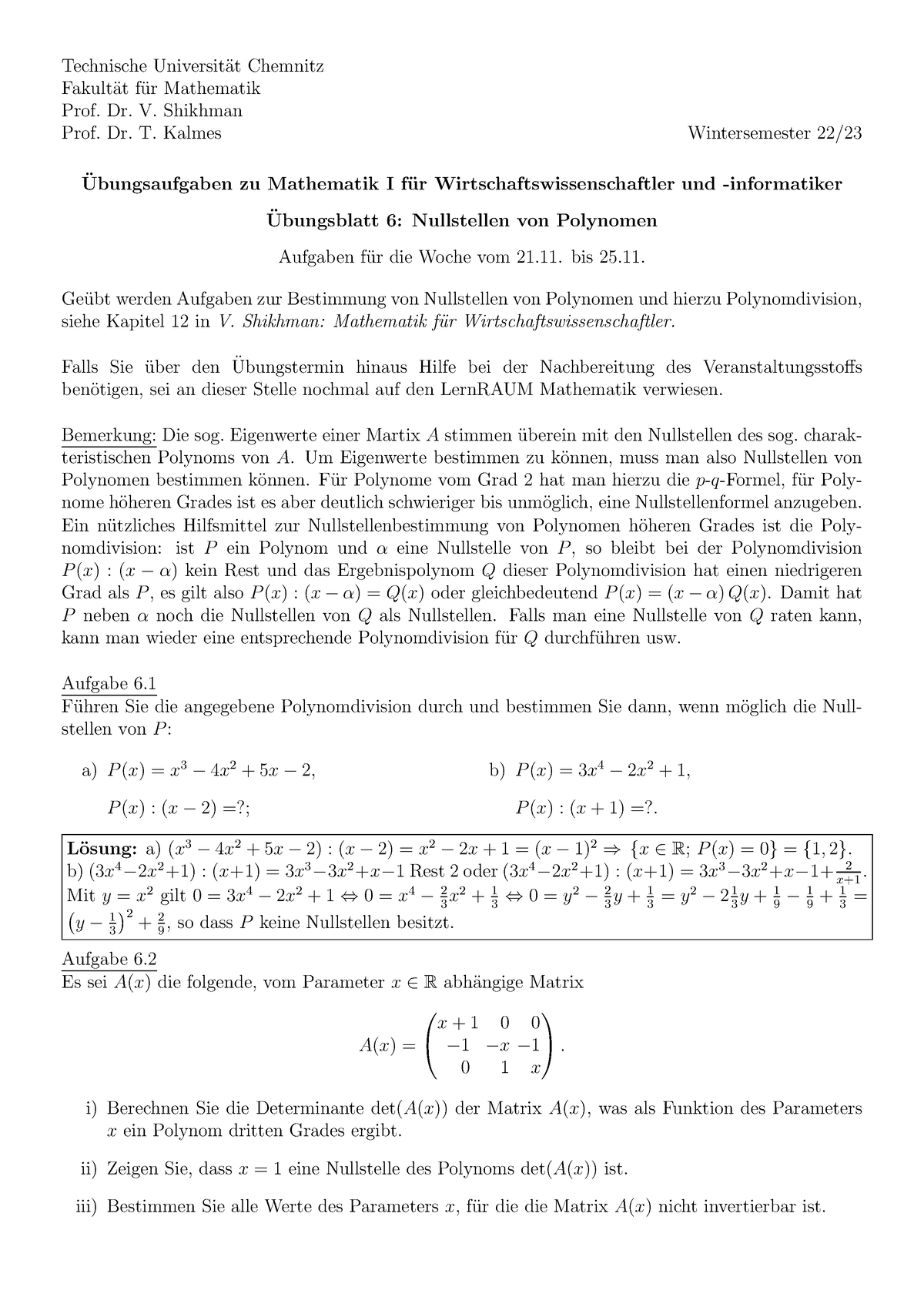 Musterlösungen Übungsblatt 06 - Technische Universit ̈at Chemnitz ...