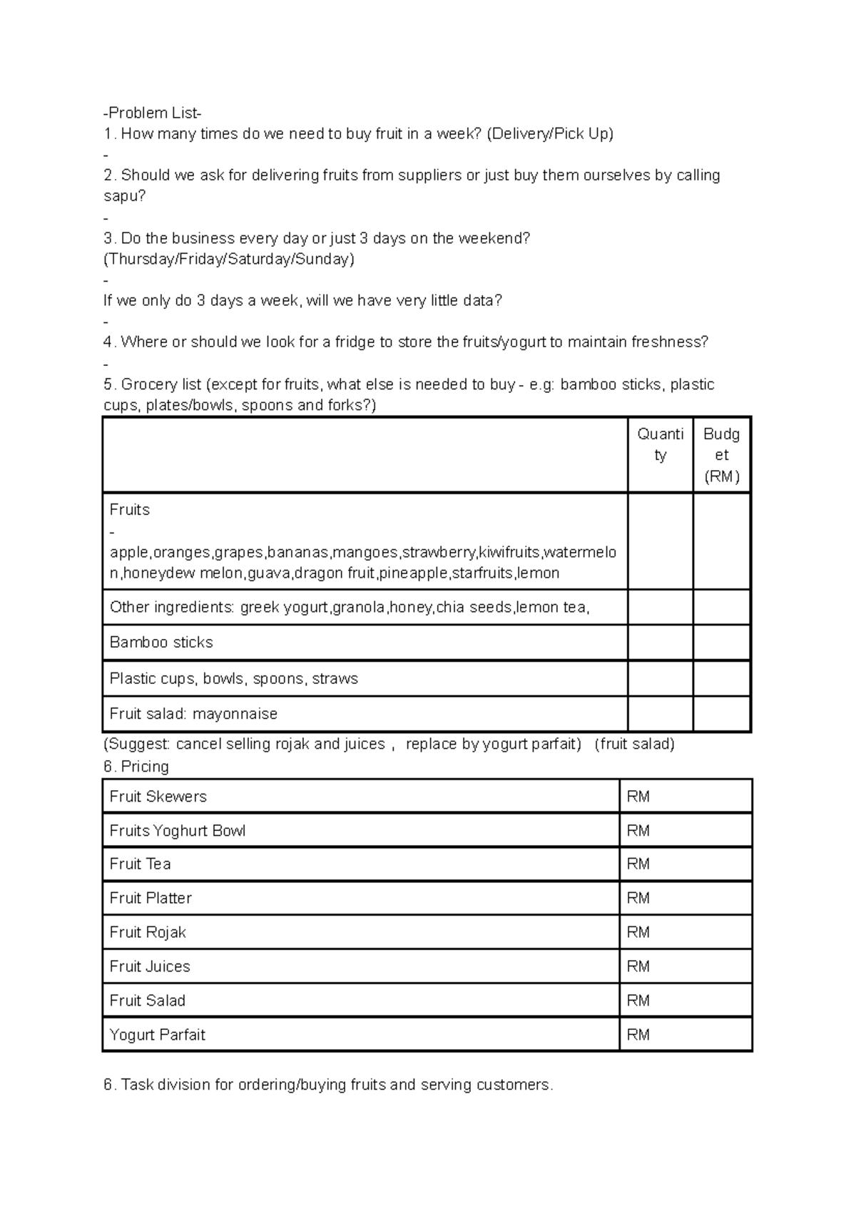 Problem List For the Business -Problem List- How many times do we need ...