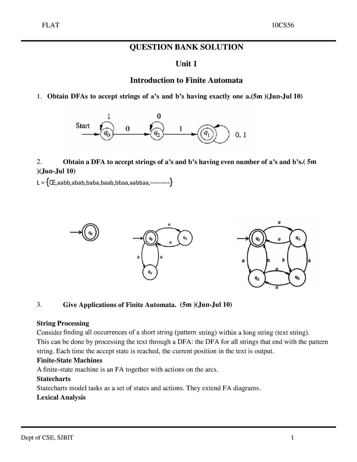 Cse V Formal Languages And Automata Theory 10cs56 Solution QUESTION 