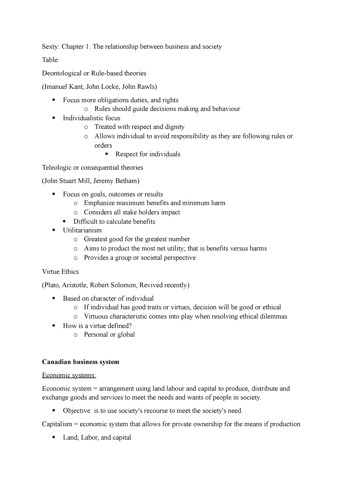 Class 2 pre notes - Sexty: Chapter 1: The relationship between business ...