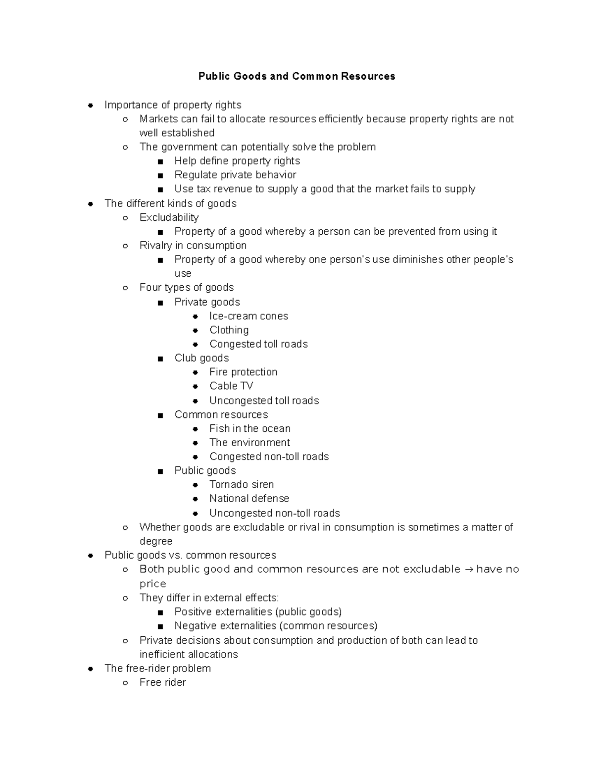 Chapter 11 - ch 11 - Public Goods and Common Resources Importance of ...