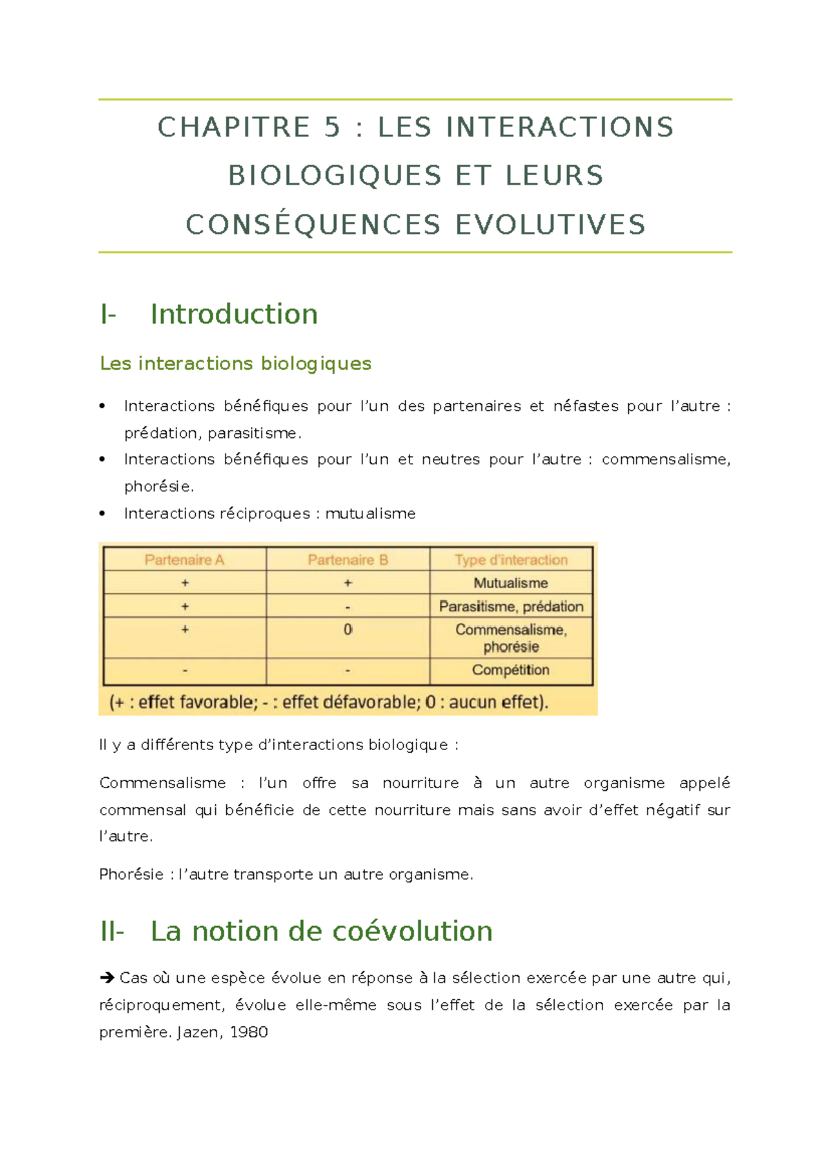 Chapitre 5 - Evolution - CHAPITRE 5 : LES INTERACTIONS BIOLOGIQUES ET ...