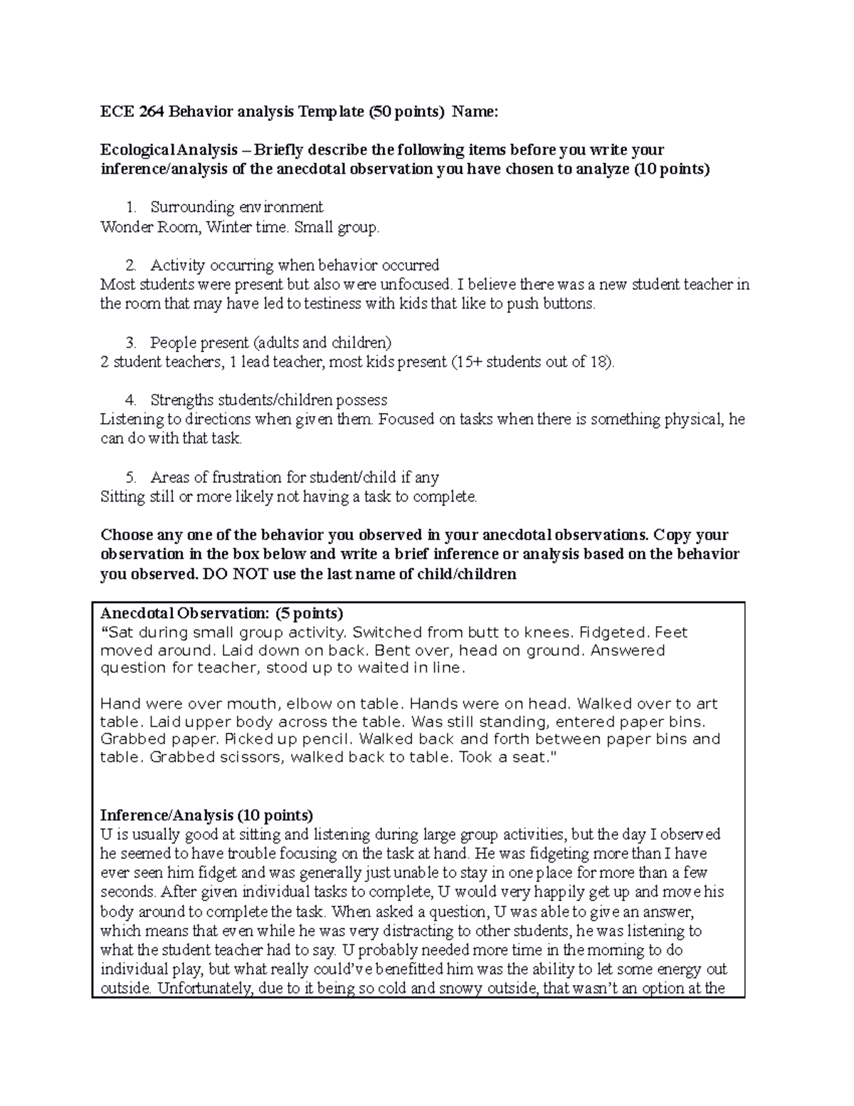 ECE 264 Behavior Analysis Final - ECE 264 Behavior analysis Template ...