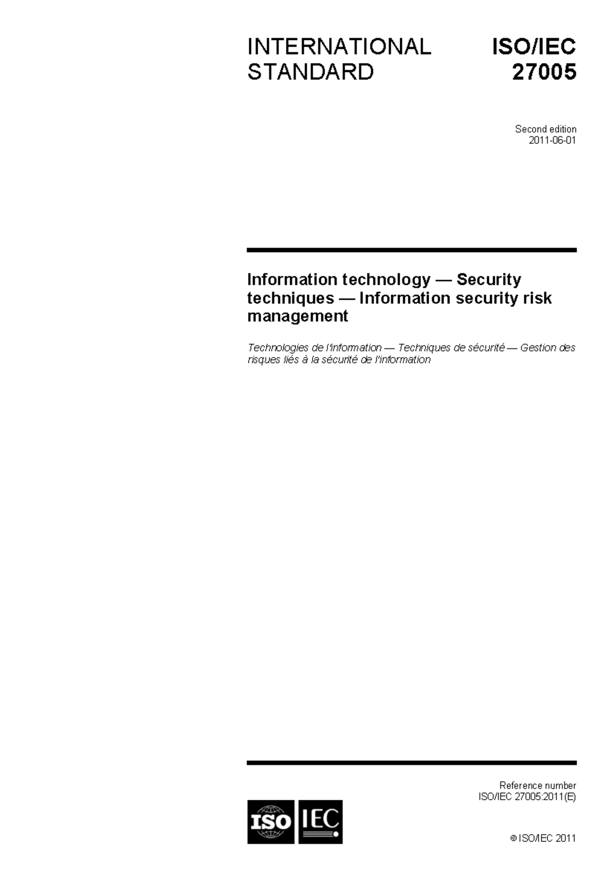 ISO IEC 27005;2011-1 - seguridad de la información - Reference number ...