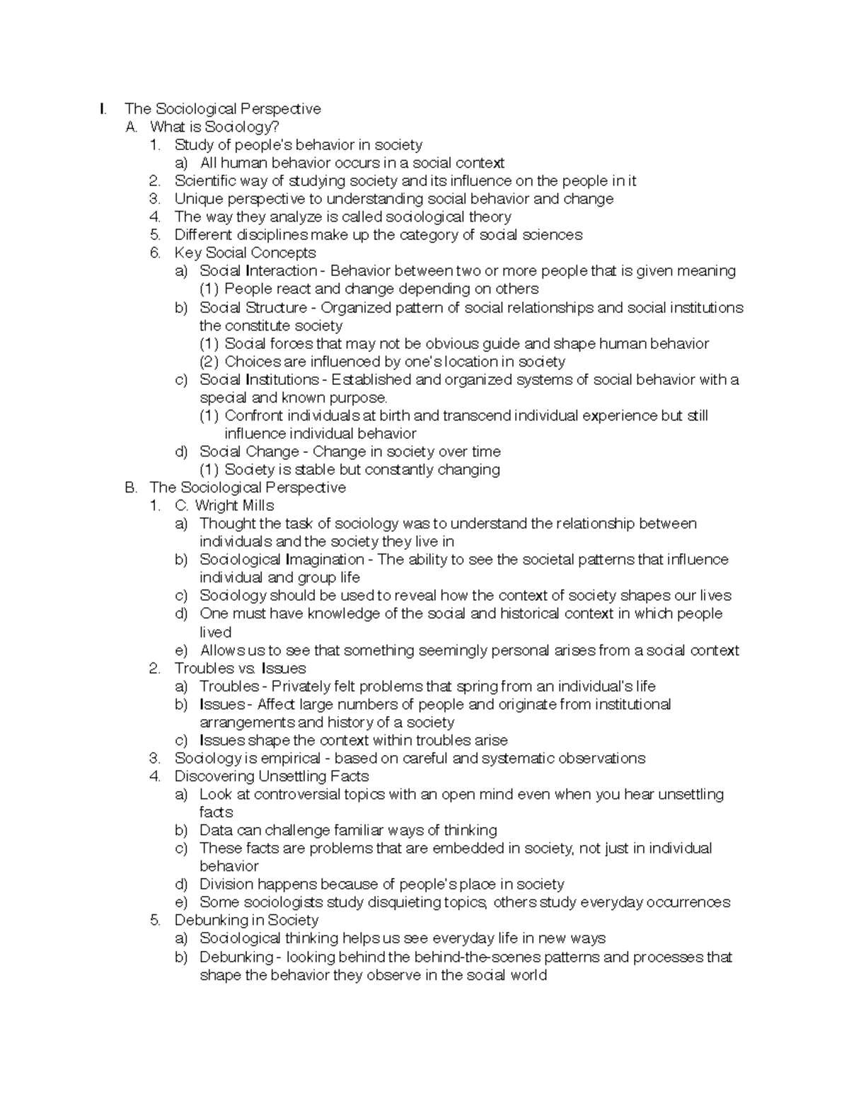 Sociology Chapter 1 - I. The Sociological Perspective A. What is ...