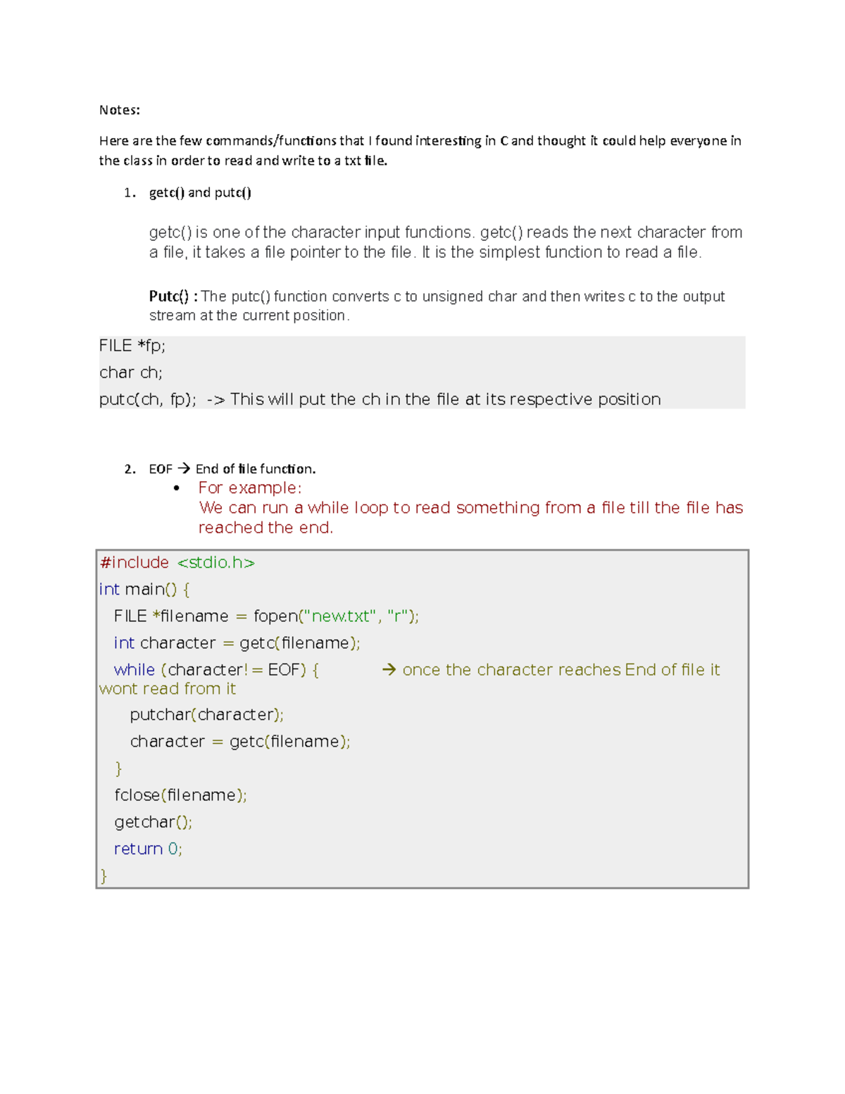 Notes - Notes: Here are the few commands/functions that I found ...