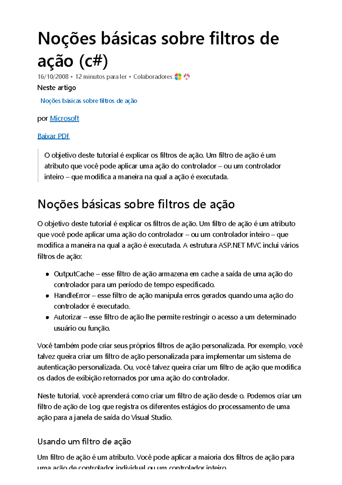 Action Filters ASP Noções básicas sobre filtros de ação (c) 16/10