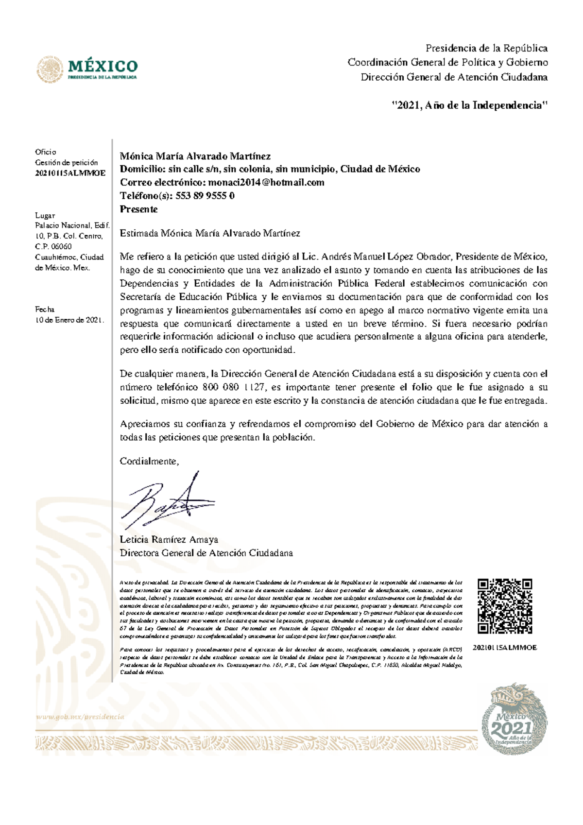 Ejemplo de oficio de presidencia en la autoridad educativa ...