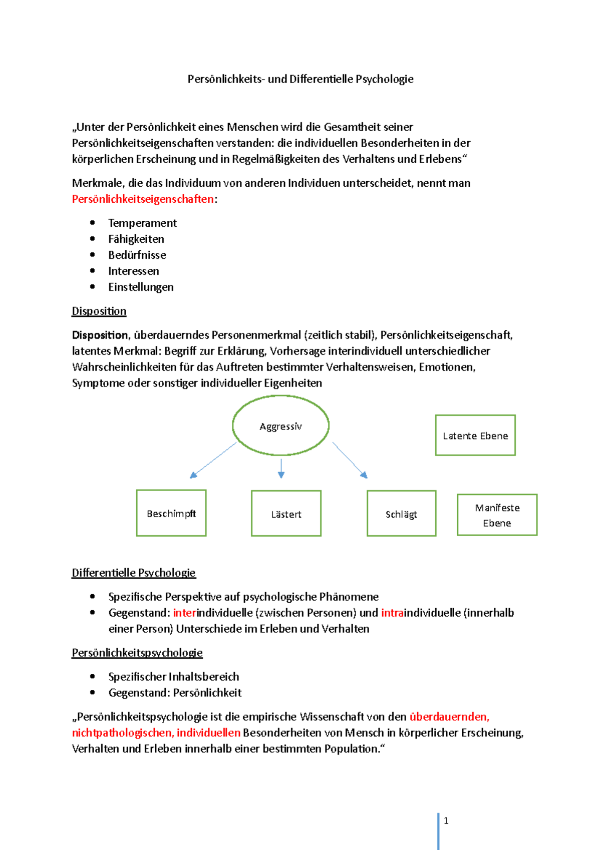 Persönlichkeits- und Differentielle Psychologie - und Differentielle