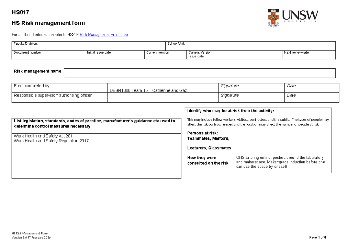 risk managament - For additional information refer to HS329 Risk ...