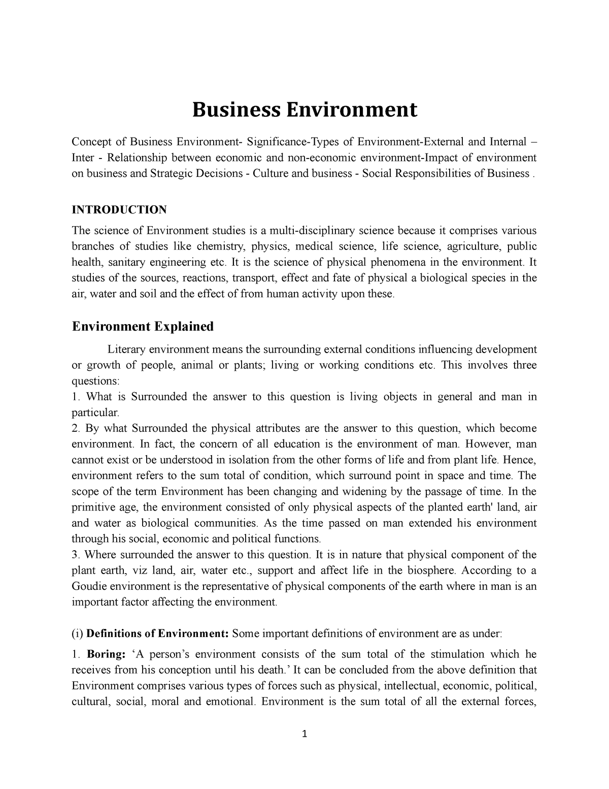 Unit-1 - Concept of Business Environment- Significance-Types of ...