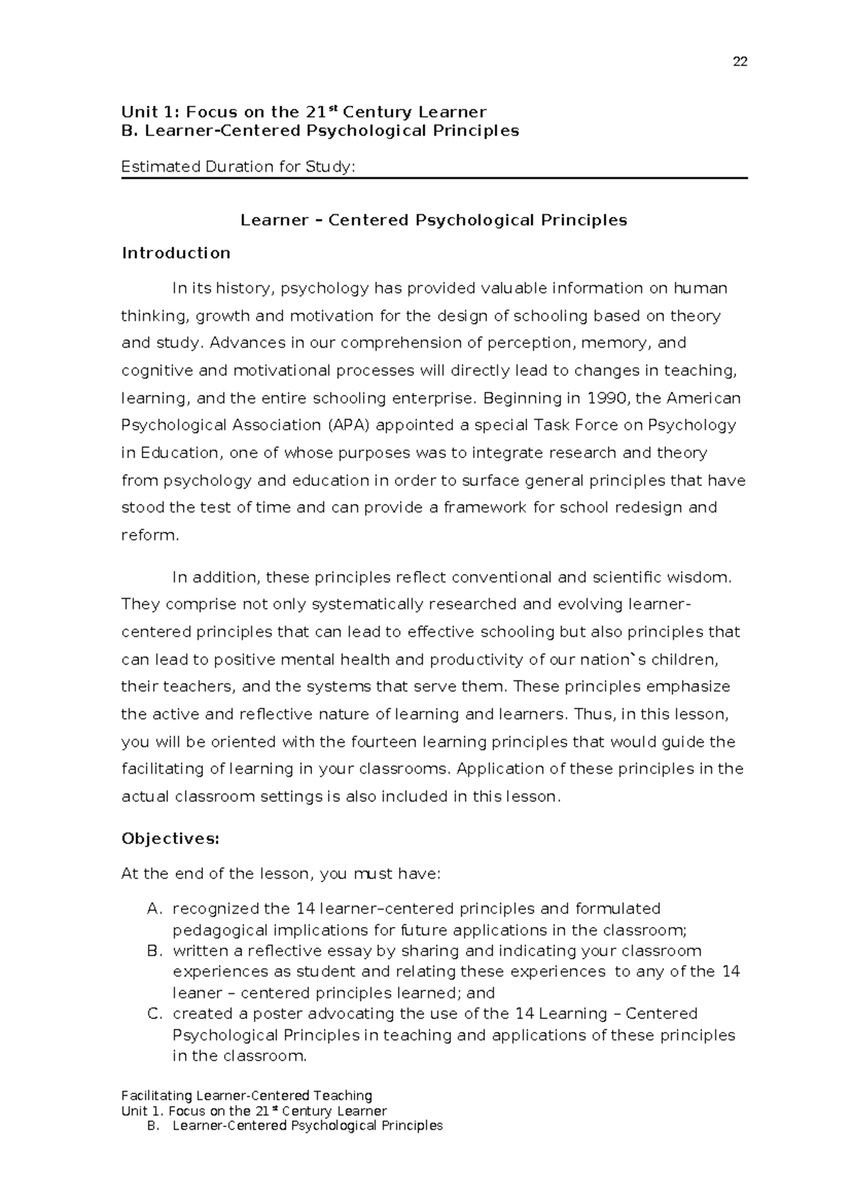 Unit-1 B-Learner-Centered-Psychological-Principles - Unit 1: Focus On ...