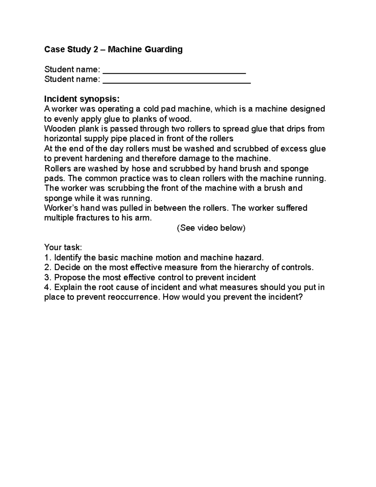 Case Study 2 Machine Guarding Case Study 2 Machine Guarding