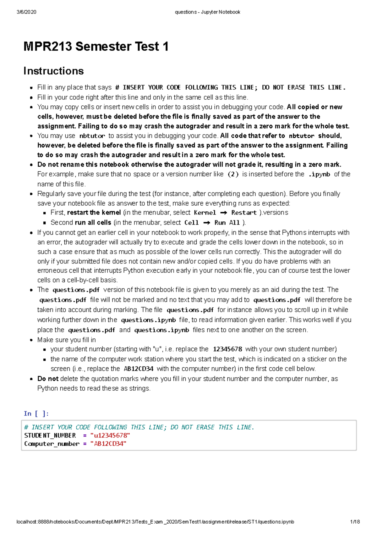 Questions coding mpr213 semester test 1 instructions fill in any 