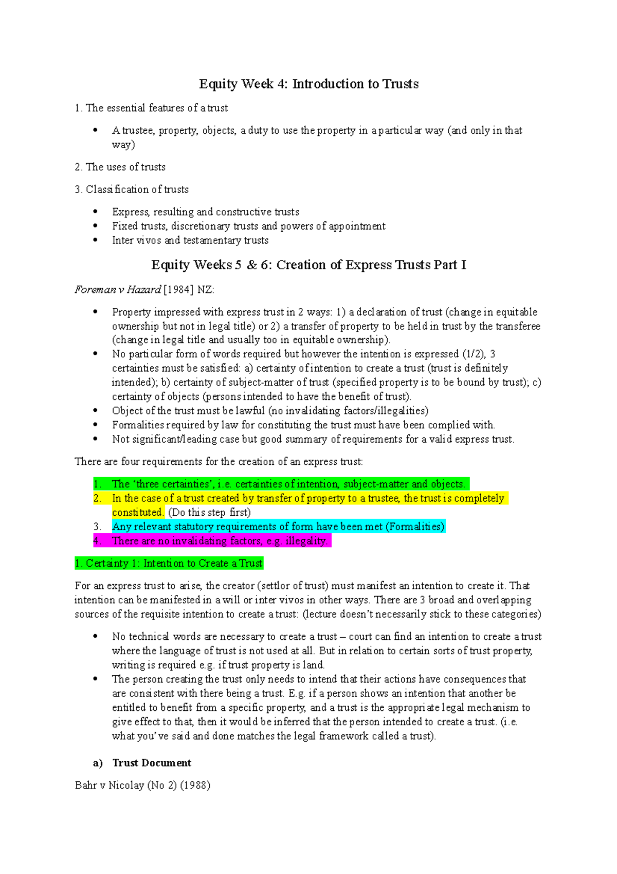 Equity Lecture Notes Weeks 4 and 5 - Equity Week 4: Introduction to ...