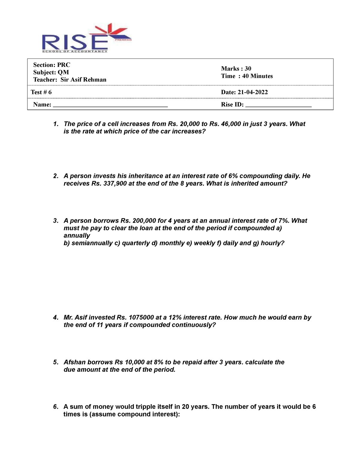 Chapter 5(b) - Best Wishes - Section: PRC Subject: QM Teacher: Sir Asif ...