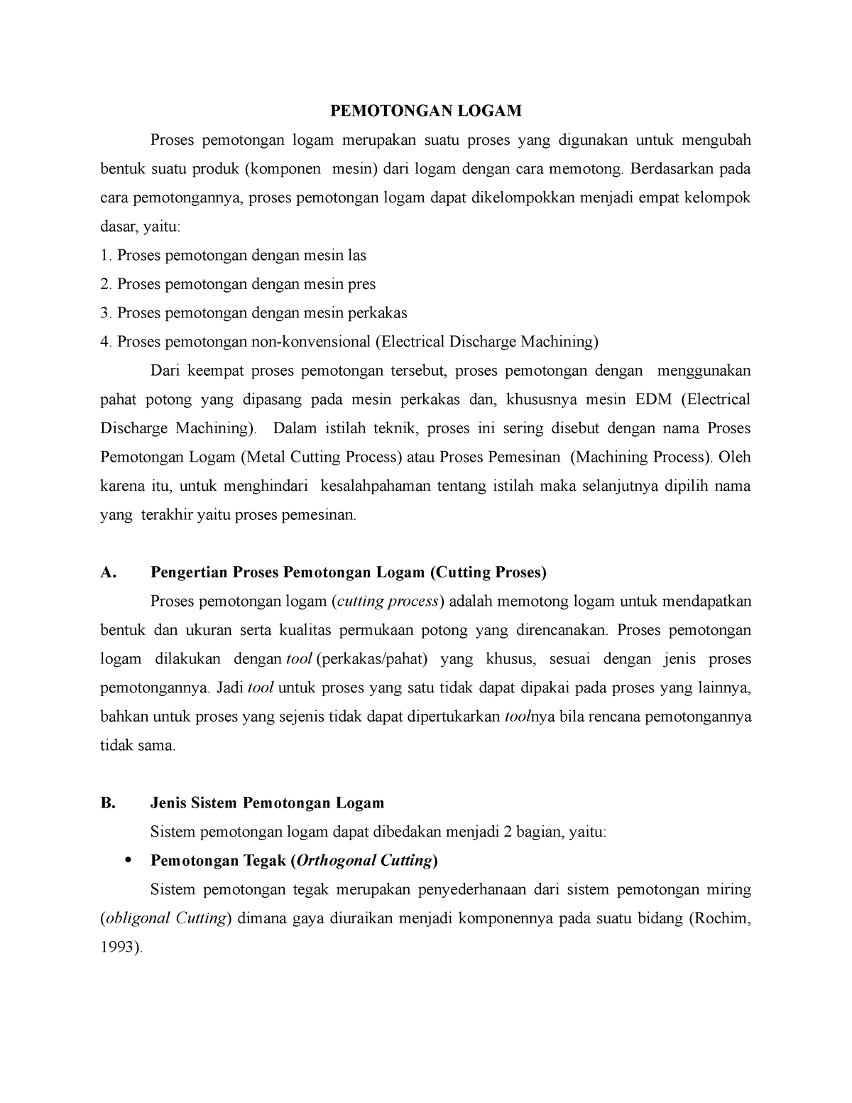 Pemotongan Logam - PEMOTONGAN LOGAM Proses Pemotongan Logam Merupakan ...